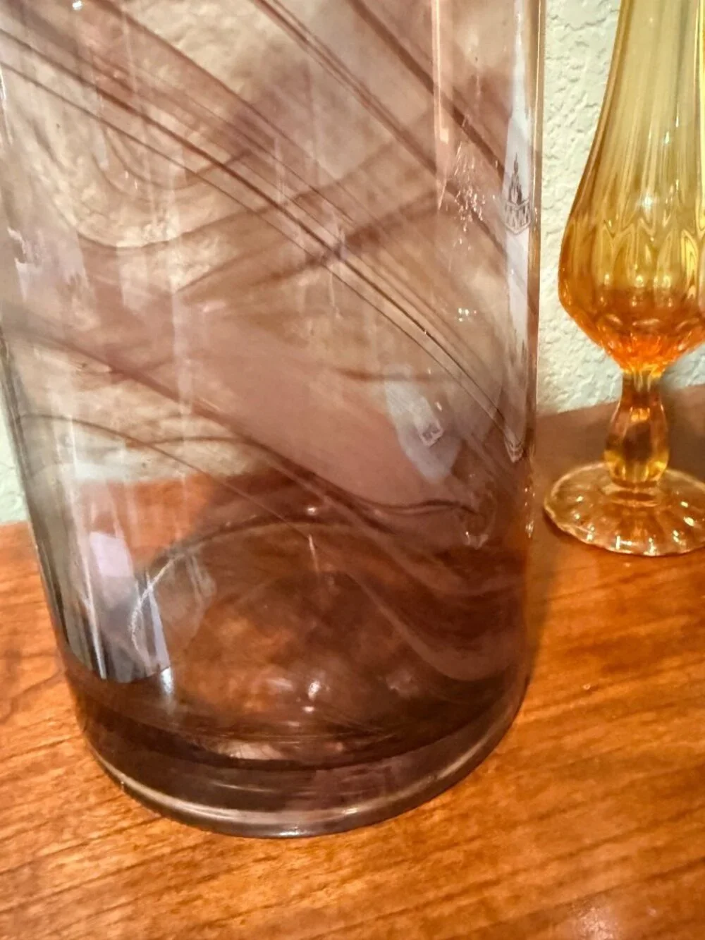 Vintage 19” Tall Amethyst Brown Swirl Art Glass Bottle Vase